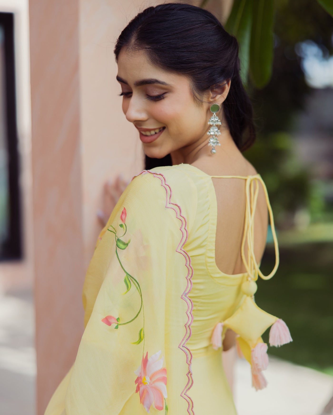 Aura Yellow Handpainted Chinon Suit Set