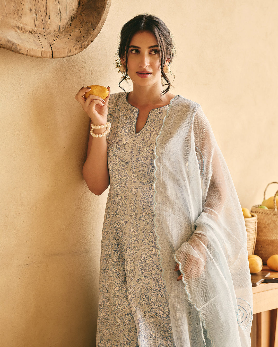 Yana Sky blue Cotton Printed Suit Set
