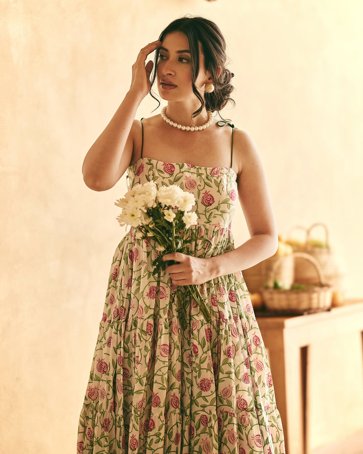 Satya White Cotton Printed Dress