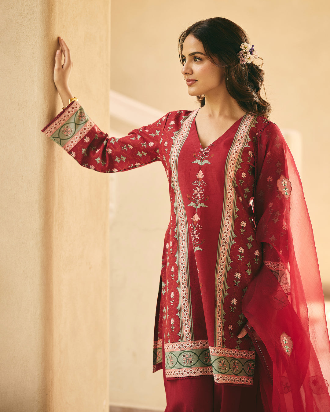 Rina Maroon Cotton Printed Suit Set