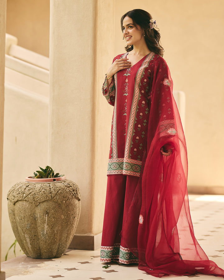 Rina Maroon Cotton Printed Suit Set