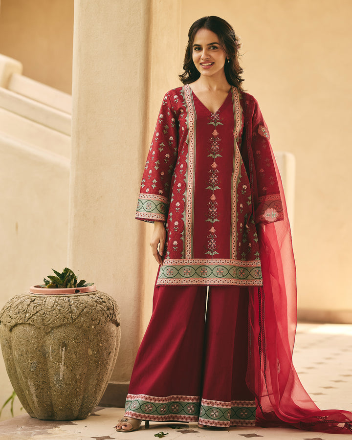 Rina Maroon Cotton Printed Suit Set
