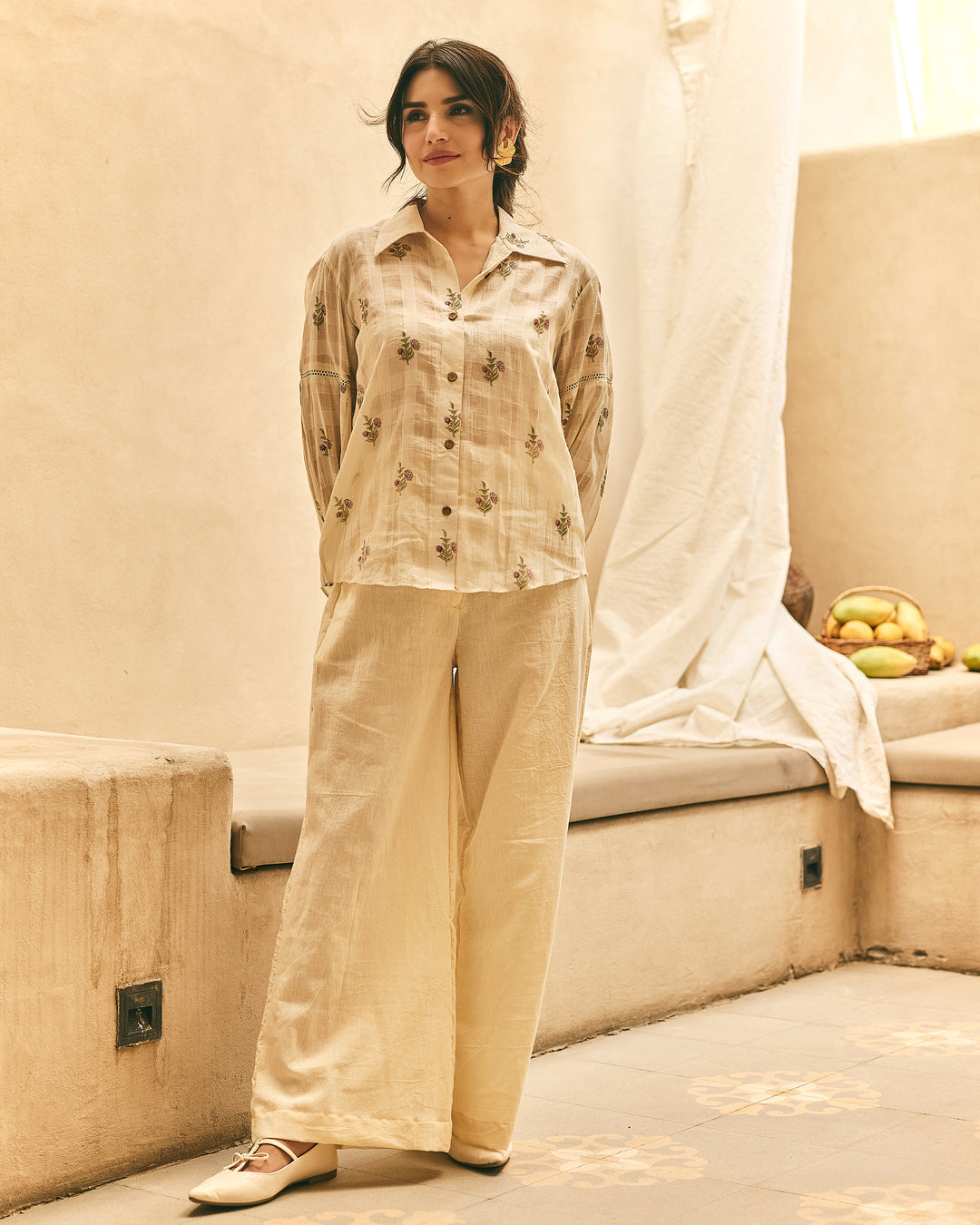 Roma Off White Cotton Big Checks Printed Coord Set