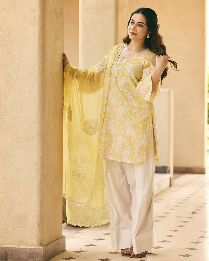 Samayra Butter Yellow Cotton Printed Farsi Salwar Set