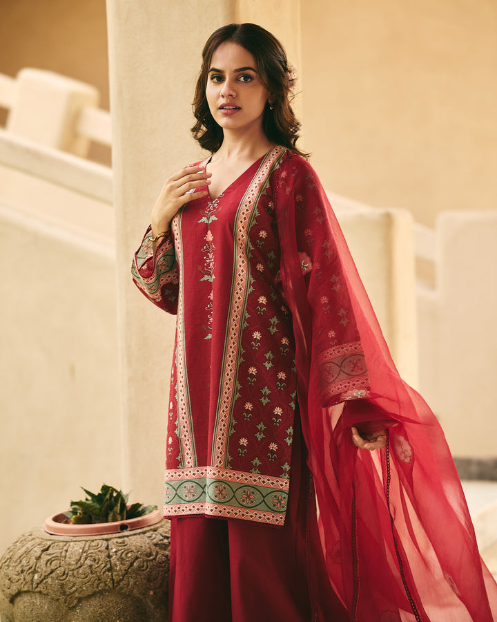 Rina Maroon Cotton Printed Suit Set