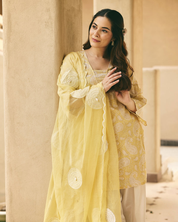 Samayra Butter Yellow Cotton Printed Farsi Salwar Set