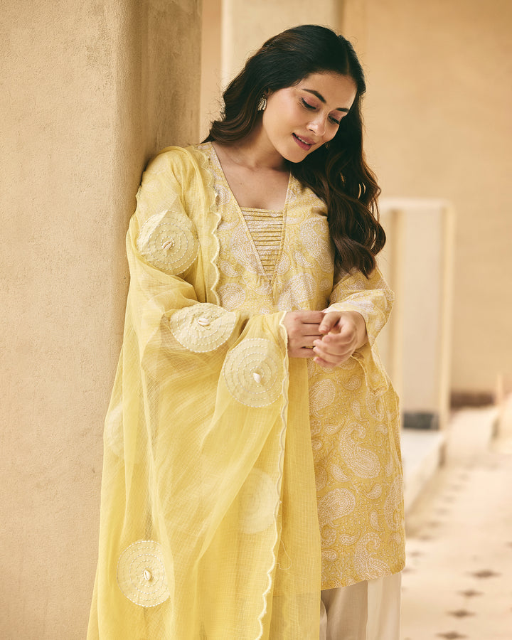 Samayra Butter Yellow Cotton Printed Farsi Salwar Set