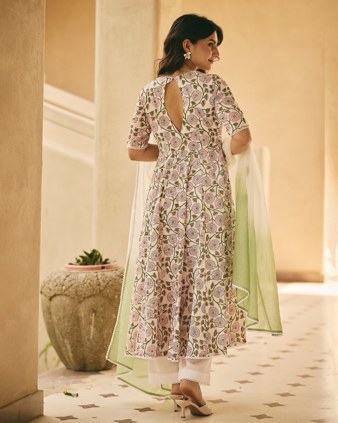 Dasha White Cotton Printed Suit Set