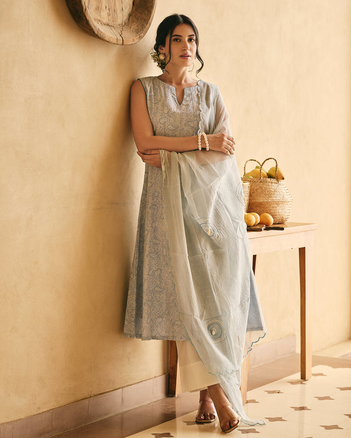 Yana Sky blue Cotton Printed Suit Set
