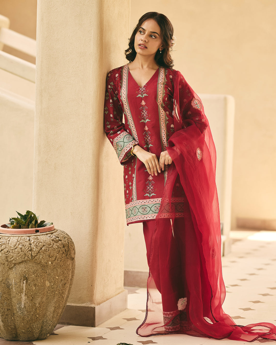 Rina Maroon Cotton Printed Suit Set