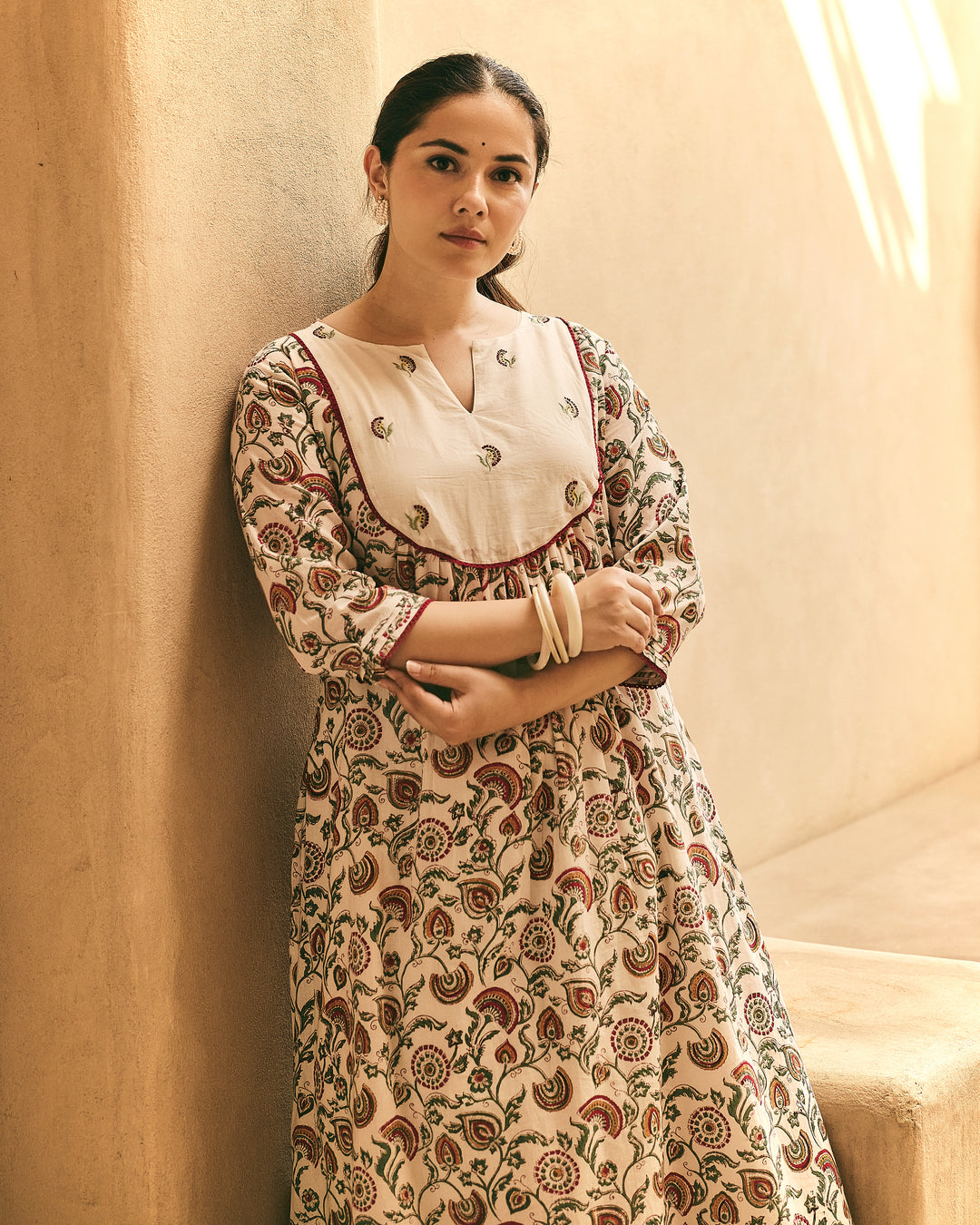 Liza White Cotton Printed kurta Set