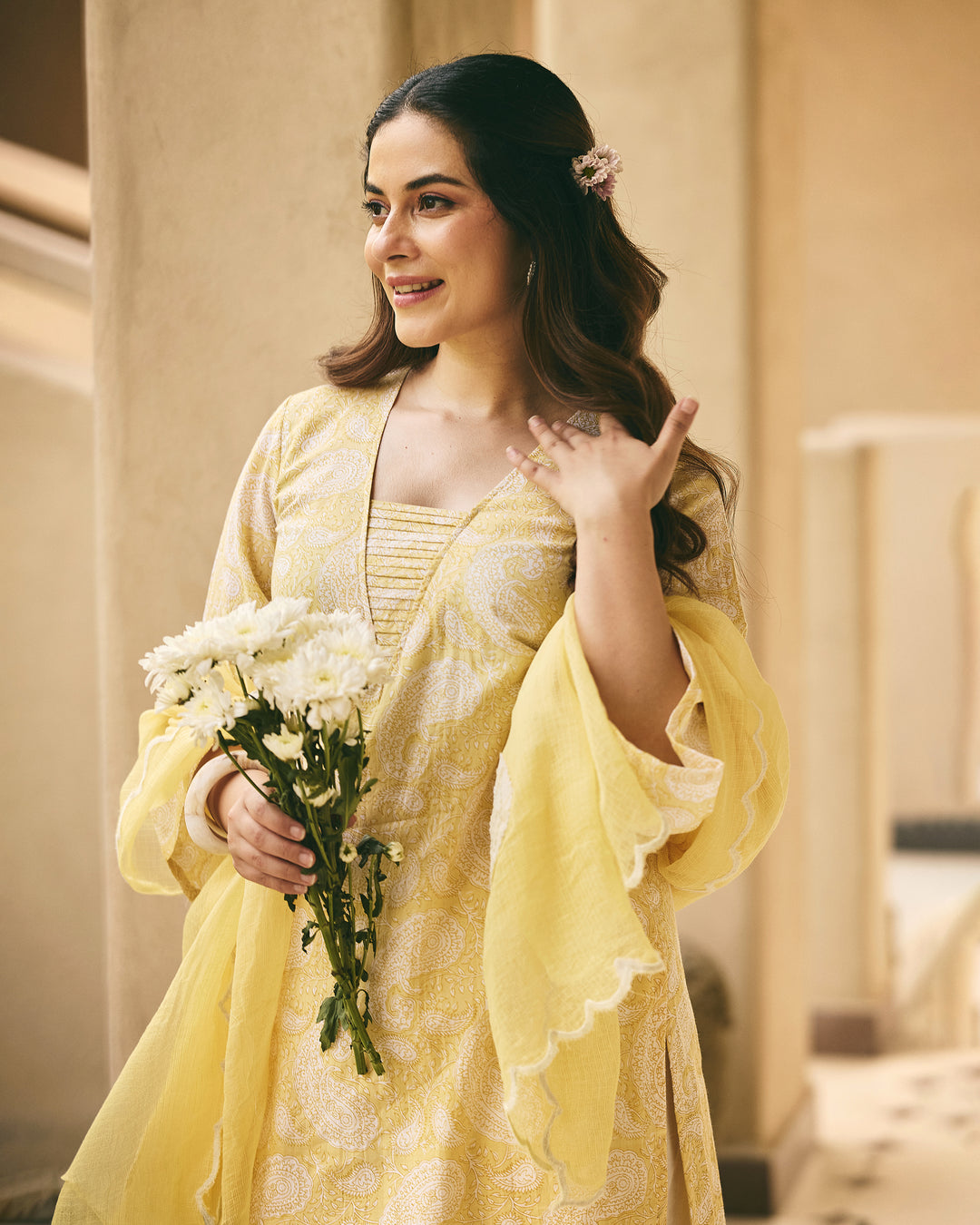 Samayra Butter Yellow Cotton Printed Farsi Salwar Set