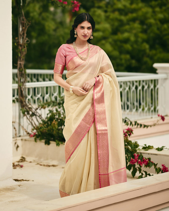Keeni Beige Pink Doria Zari Border Saree