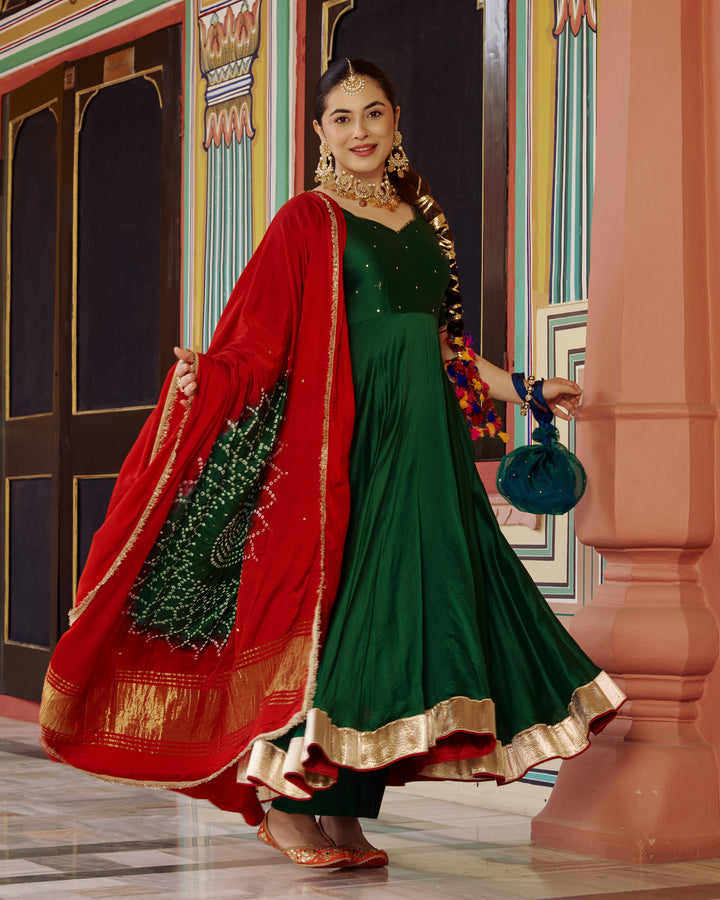 Soma Green Embroidered Chanderi Suit Set