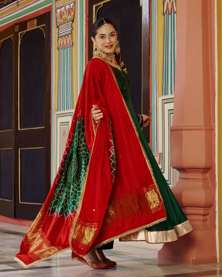Soma Green Embroidered Chanderi Suit Set