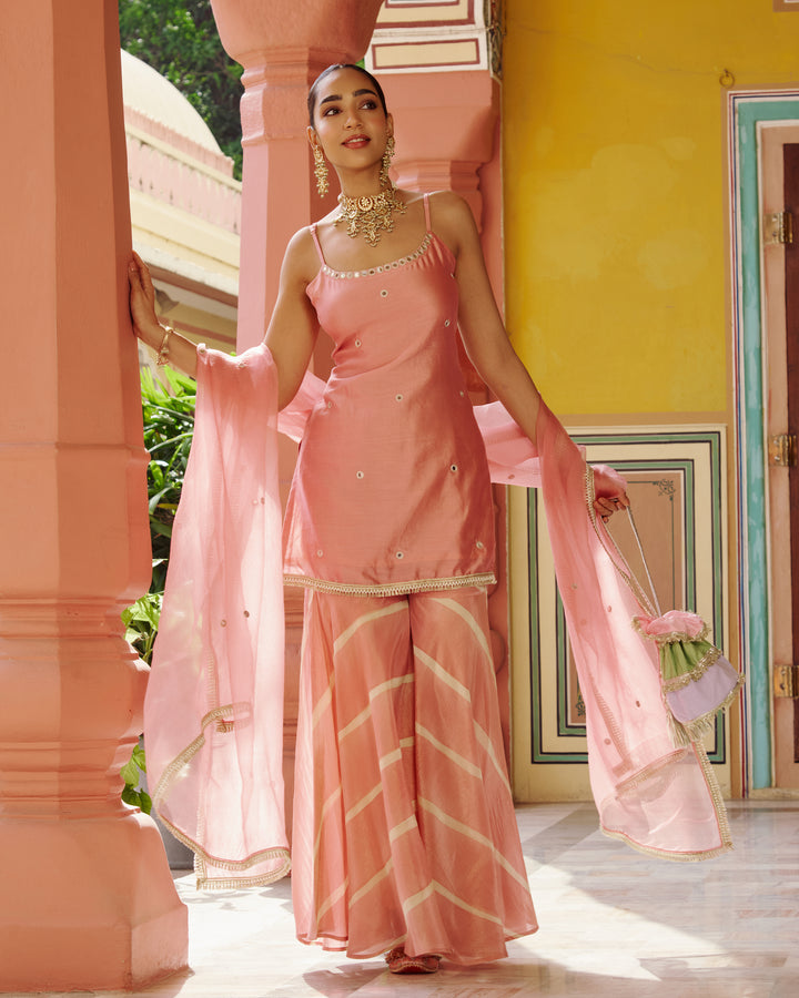 Viras Light Pink Embroidered Chanderi Sharara Set