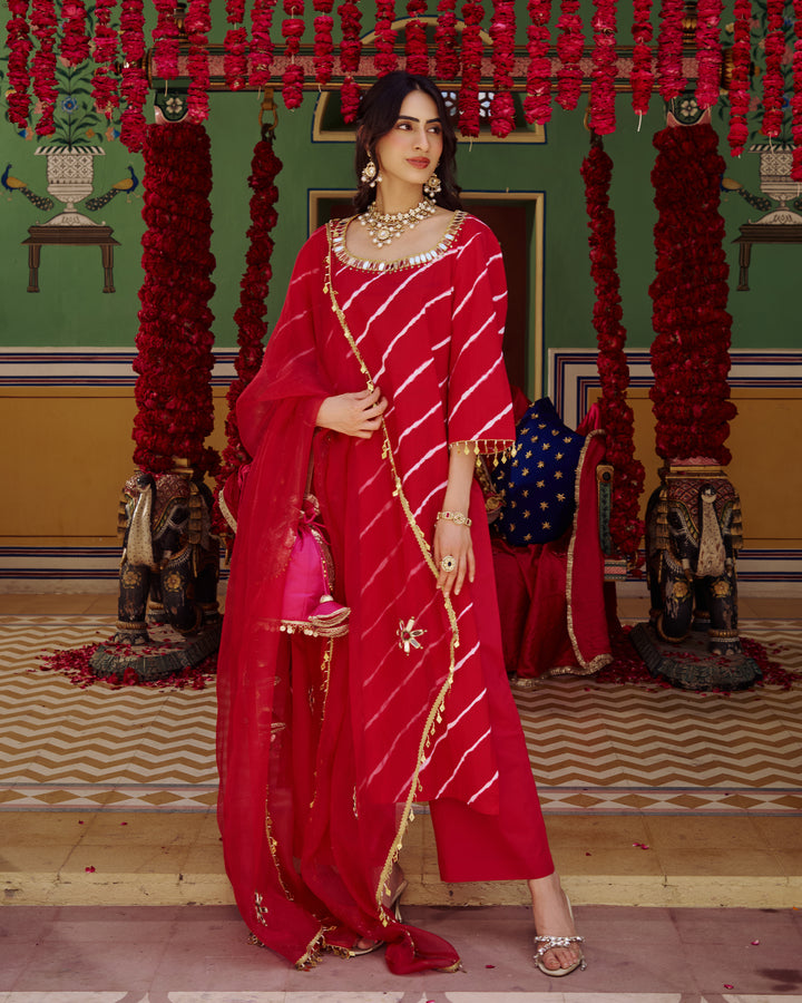Rukh Pink Leheriya Cotton Suit Set