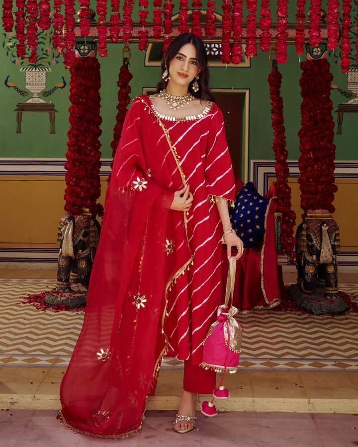 Rukh Pink Leheriya Cotton Suit Set