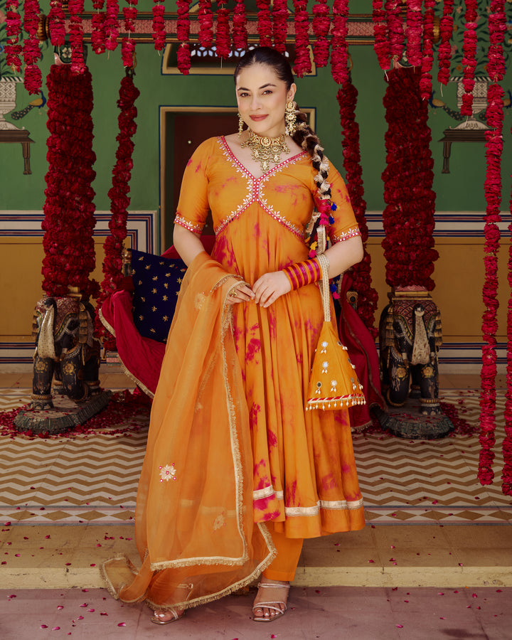 Sapna Orange Pink Tie Dye Muslin Suit Set