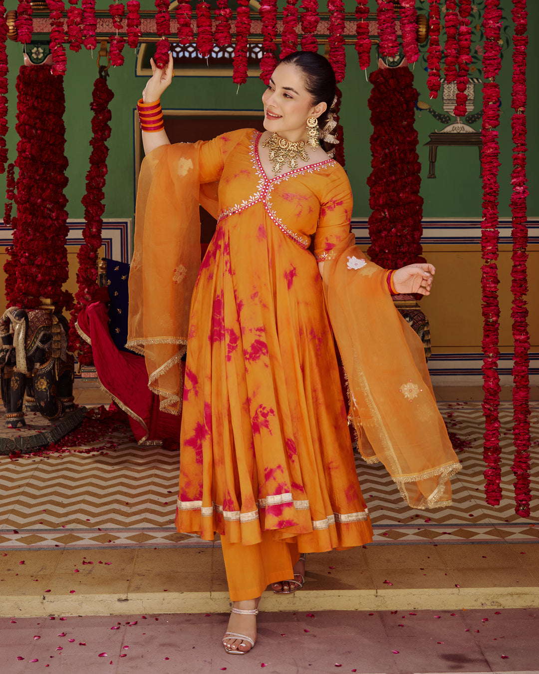 Sapna Orange Pink Tie Dye Muslin Suit Set