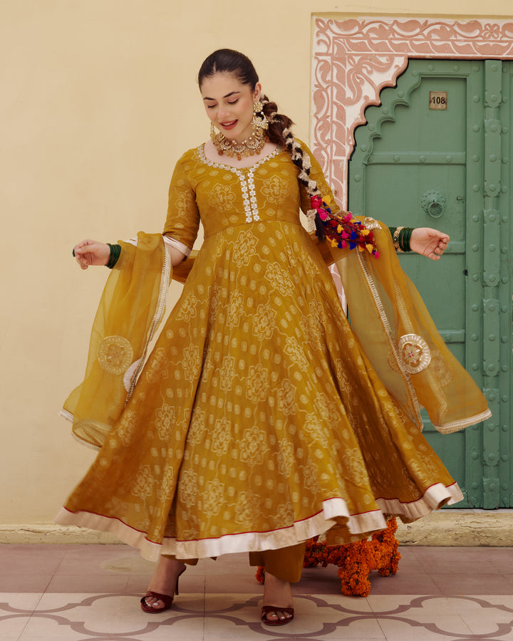Kashi Mustard Jacquard Suit Set