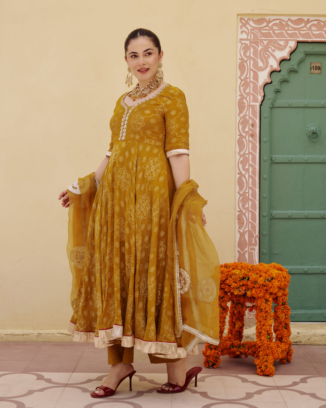 Kashi Mustard Jacquard Suit Set