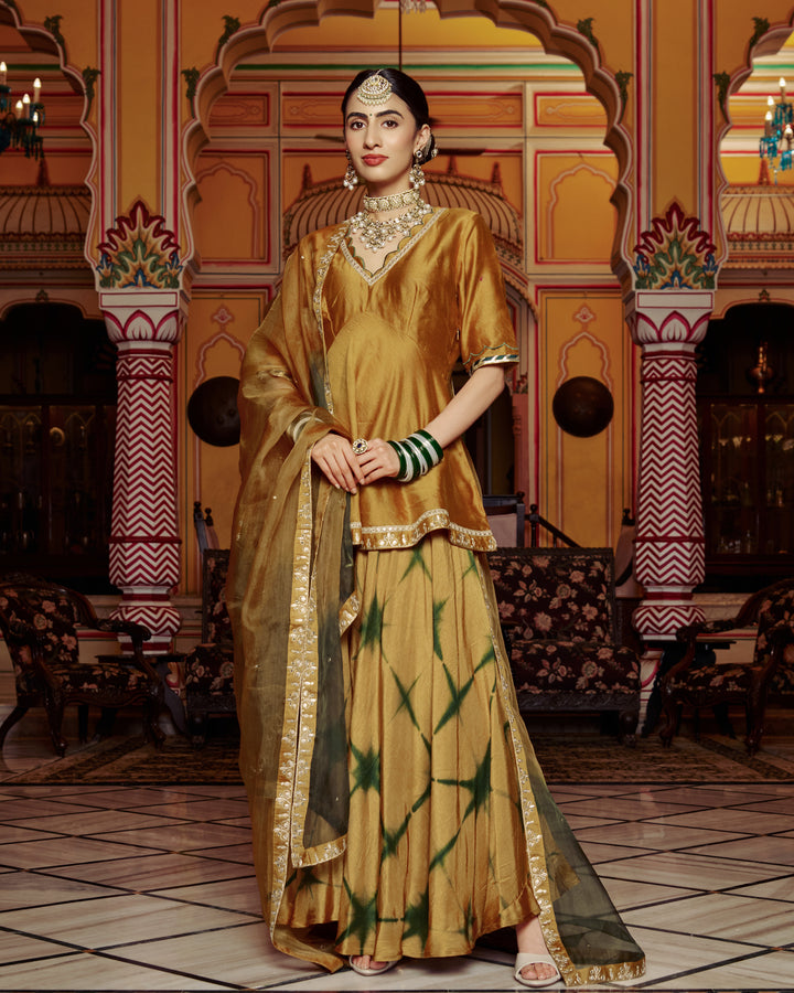 Anmol Mustard Embroidered Tie-Dye Chanderi Suit Set