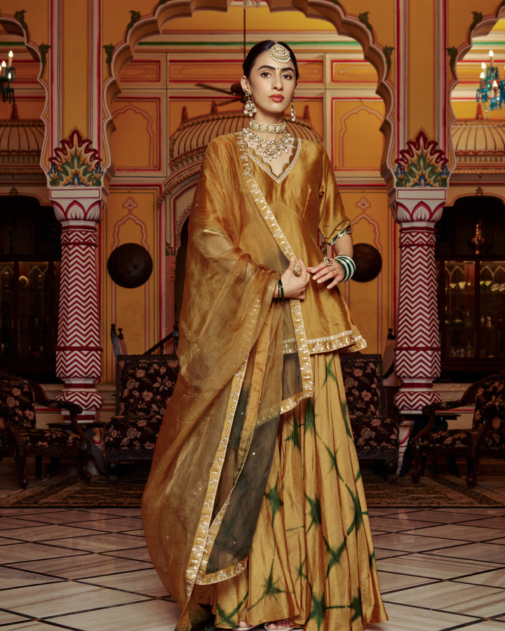 Anmol Mustard Embroidered Tie-Dye Chanderi Suit Set