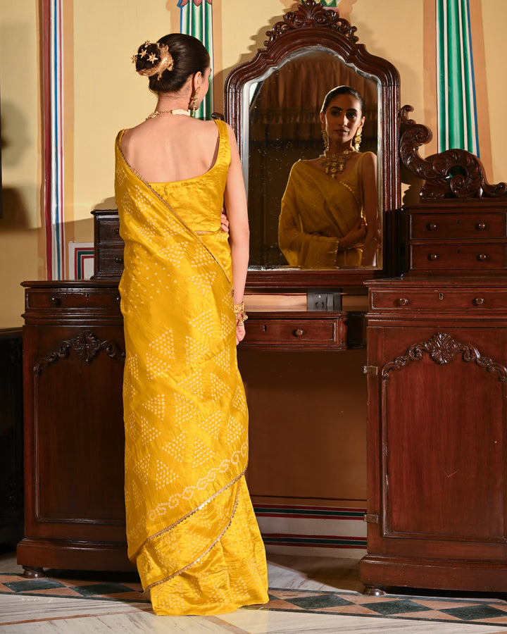 Ketaki Yellow Bandhej Silk Saree