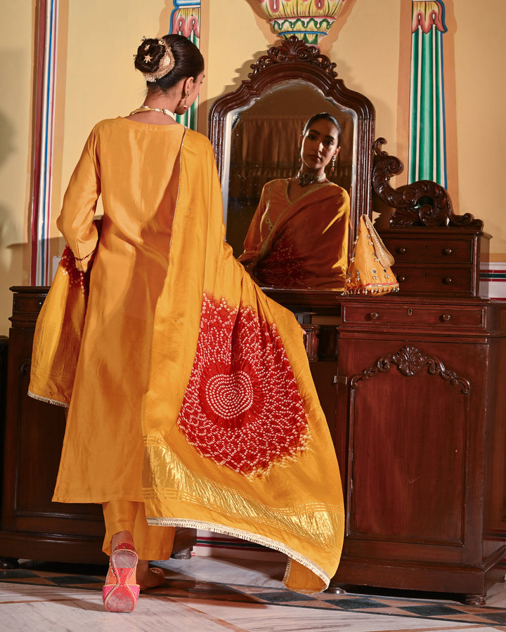 Veera Mustard Embroidered Chanderi Suit Set