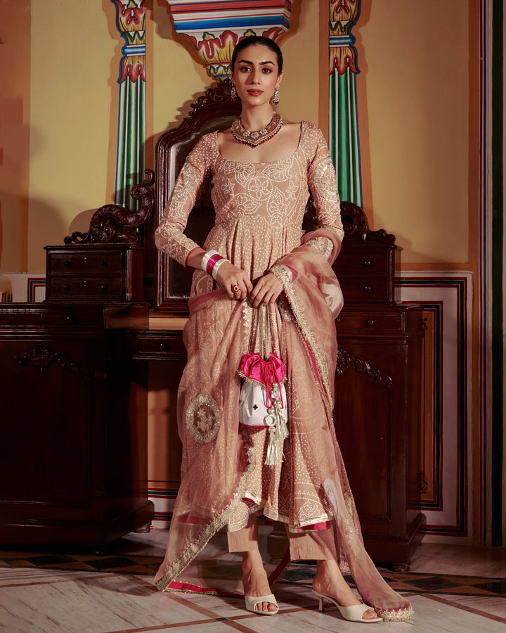 Sobha Brown Bandhani Silk Suit Set