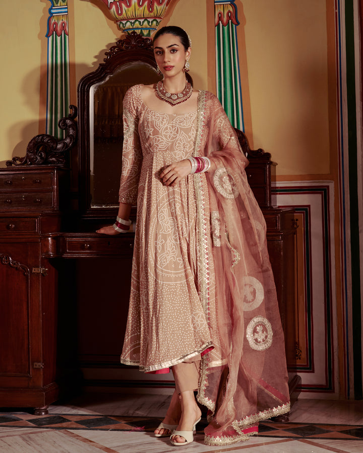 Sobha Brown Bandhani Silk Suit Set