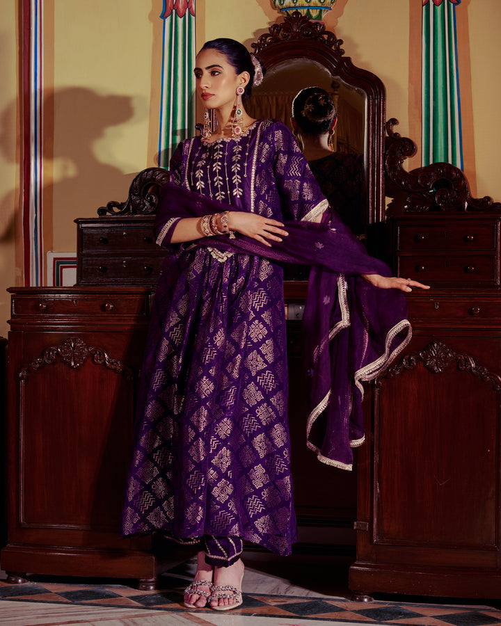 Devyani Purple Jacquard Suit Set