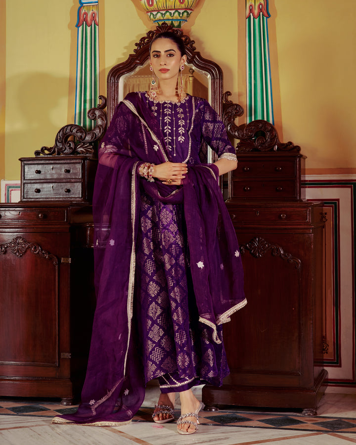 Devyani Purple Jacquard Suit Set