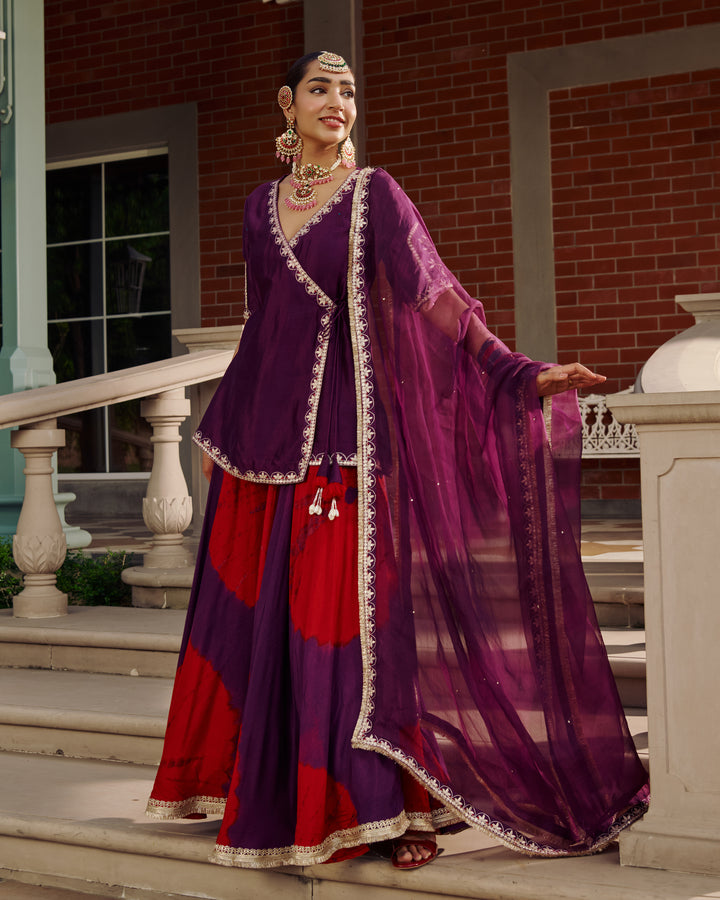 Kalika Purple Embroidered Tie-Dye Chanderi Suit Set