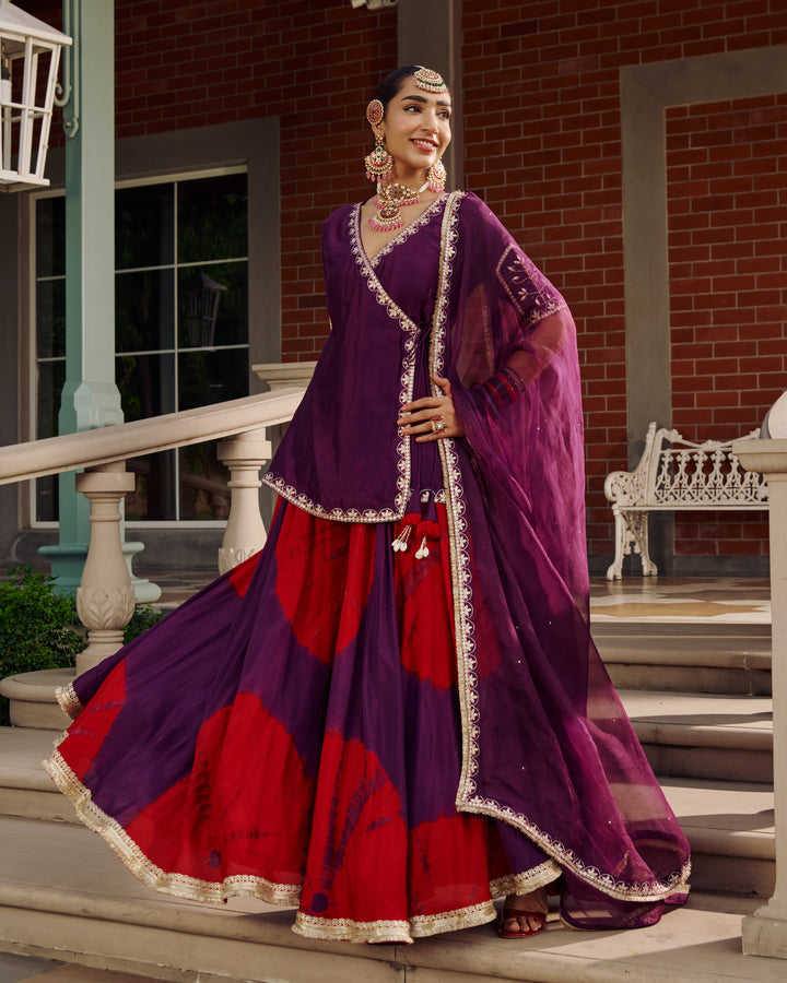 Kalika Purple Embroidered Tie-Dye Chanderi Suit Set