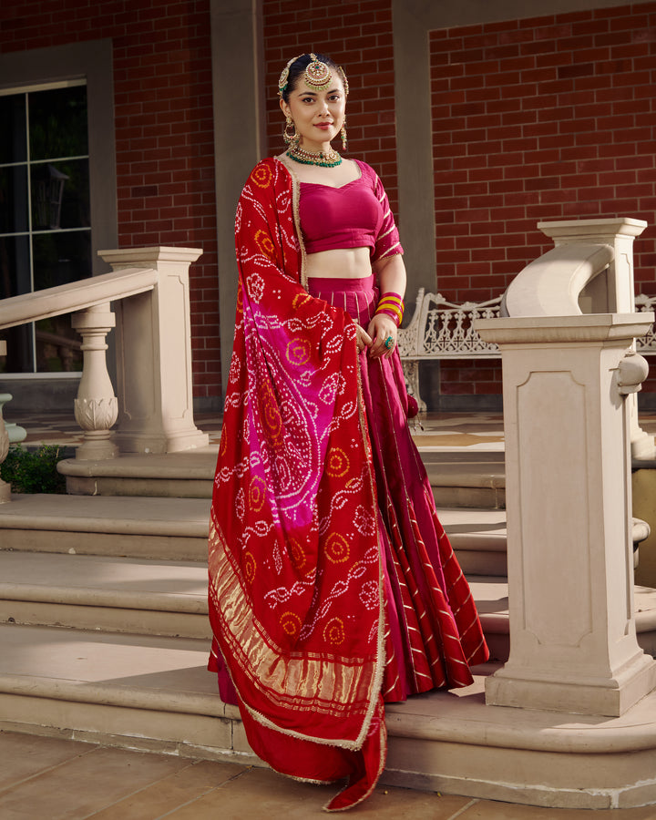 Hema Pink Embroidered Chanderi Lehenga Set