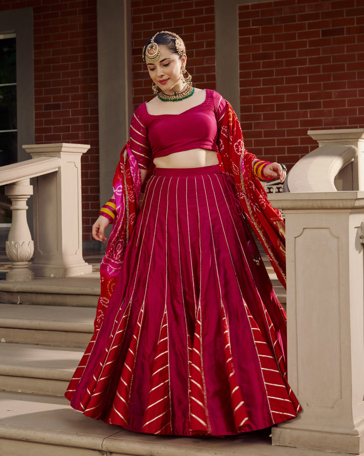 Hema Pink Embroidered Chanderi Lehenga Set