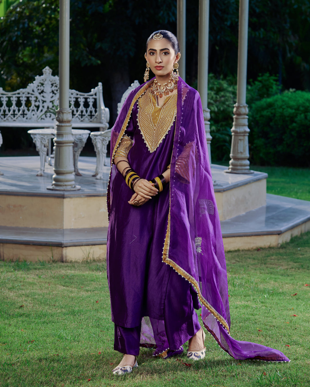 Ambika Purple Embroidered Chanderi Suit Set