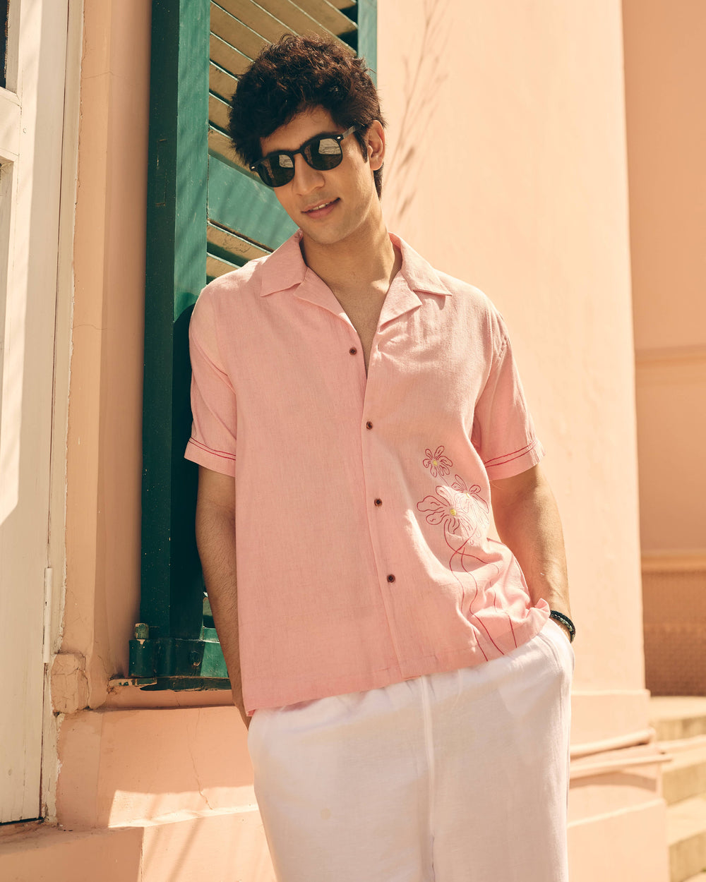 Tavi Pink Cotton Flex Embroidered Shirt