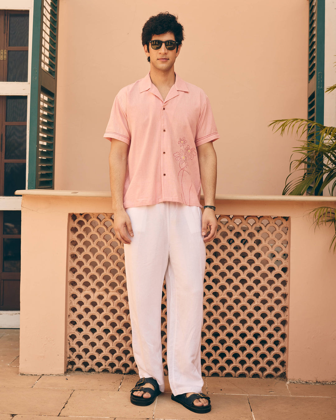 Tavi Pink Cotton Flex Embroidered Shirt
