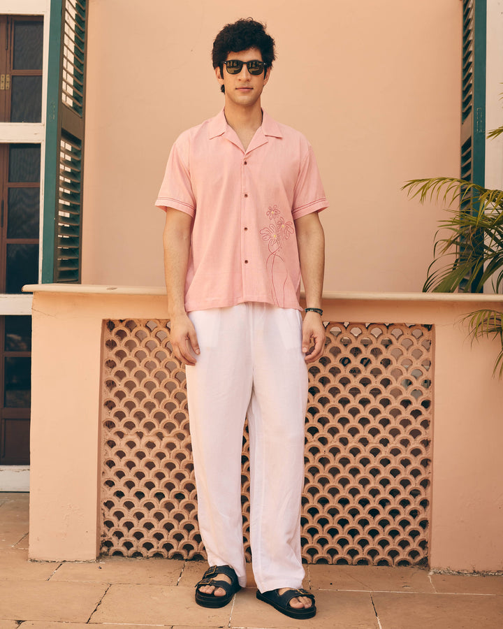 Tavi Pink Cotton Flex Embroidered Shirt