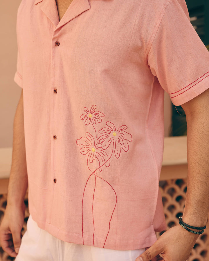 Tavi Pink Cotton Flex Embroidered Shirt