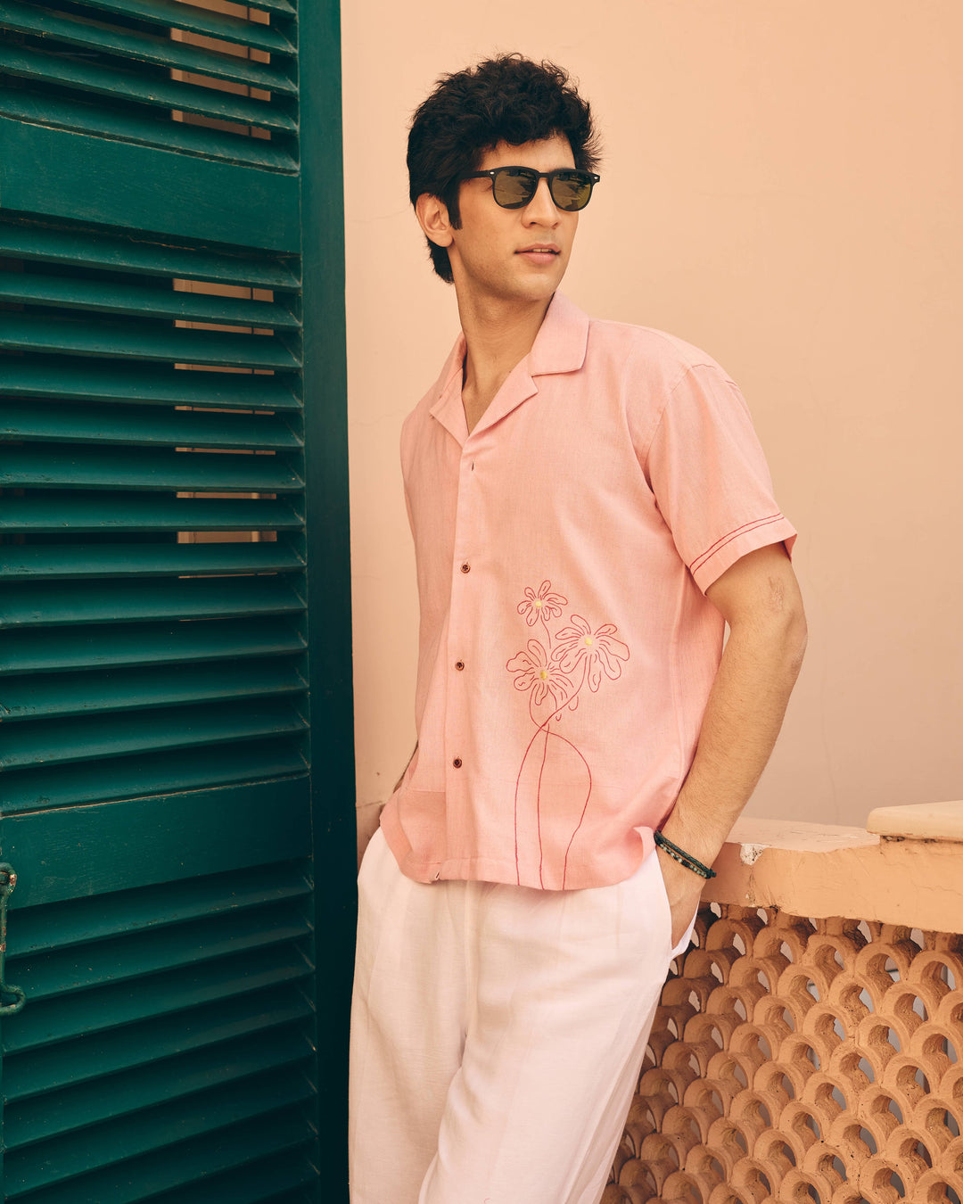 Tavi Pink Cotton Flex Embroidered Shirt