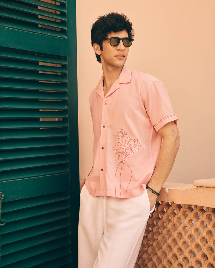 Tavi Pink Cotton Flex Embroidered Shirt