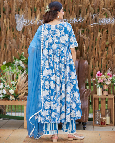Anvika Blue Printed Cotton Suit Set