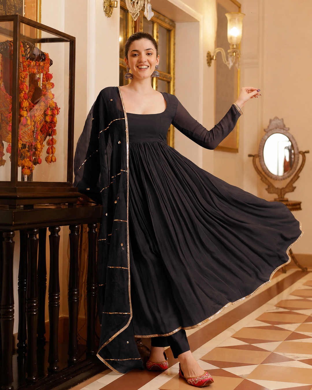 Taani Black Gotapatti Georgette Suit Set