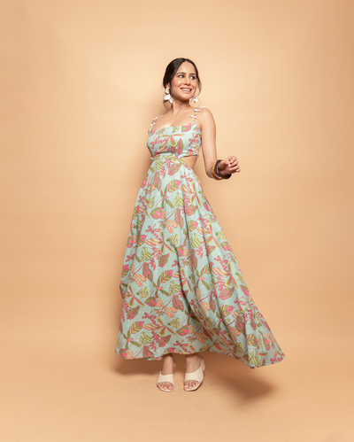 Sky Blue Printed Cotton Dress