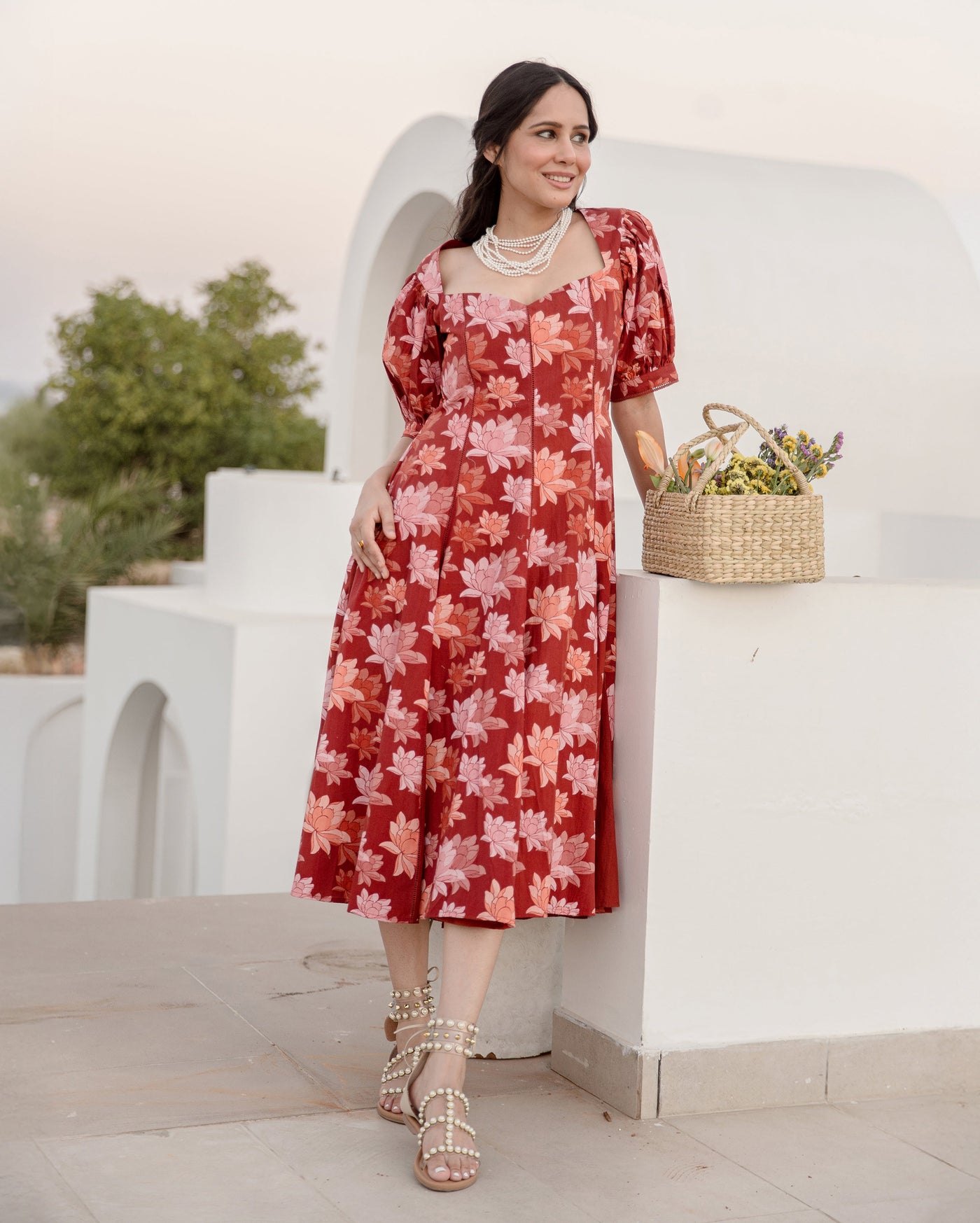 Dusty Fern Rust Orange Cotton Printed Dress