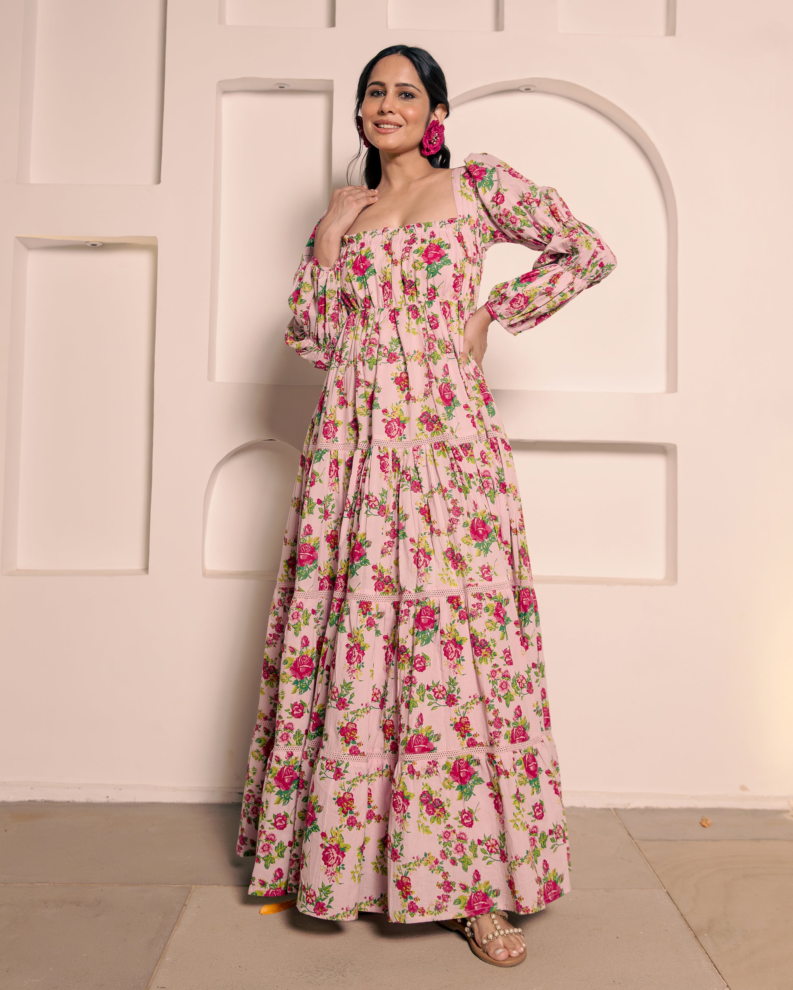 Senorita Pink Cotton Printed Dress